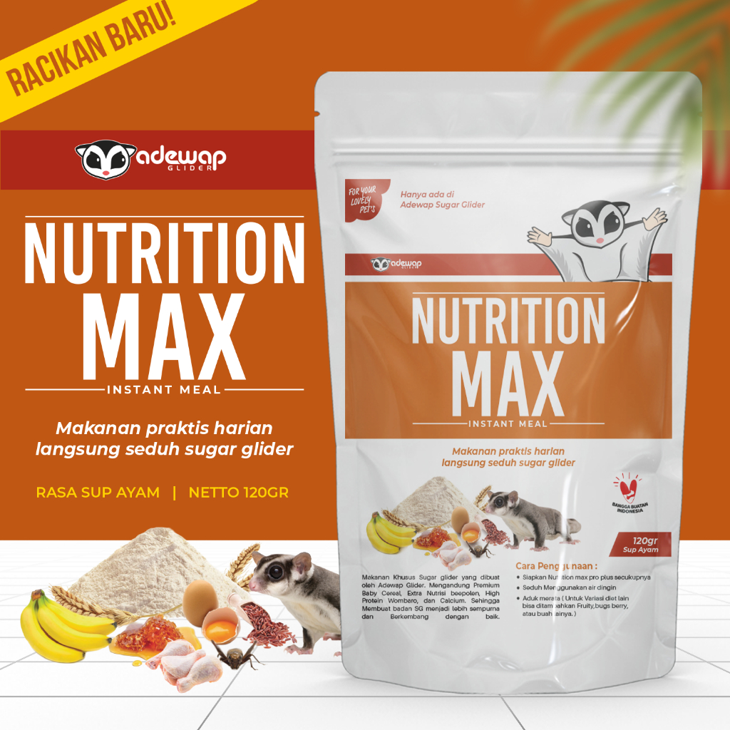 ADEWAP GLIDER Nutrition Max Makanan Bubur Sugar Glider Premix Protein Kalsium HPW Daily Meal Harian -  Sup Ayam