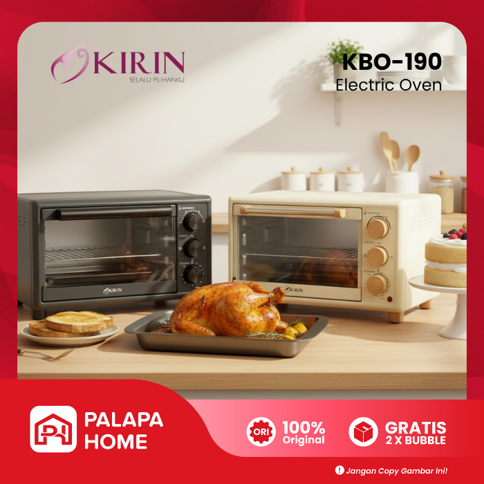 Oven Listrik KIRIN KBO 190 19 Liter Low Watt | Open Pemanggang Kue Kering Roti Pizza Api Atas Bawah