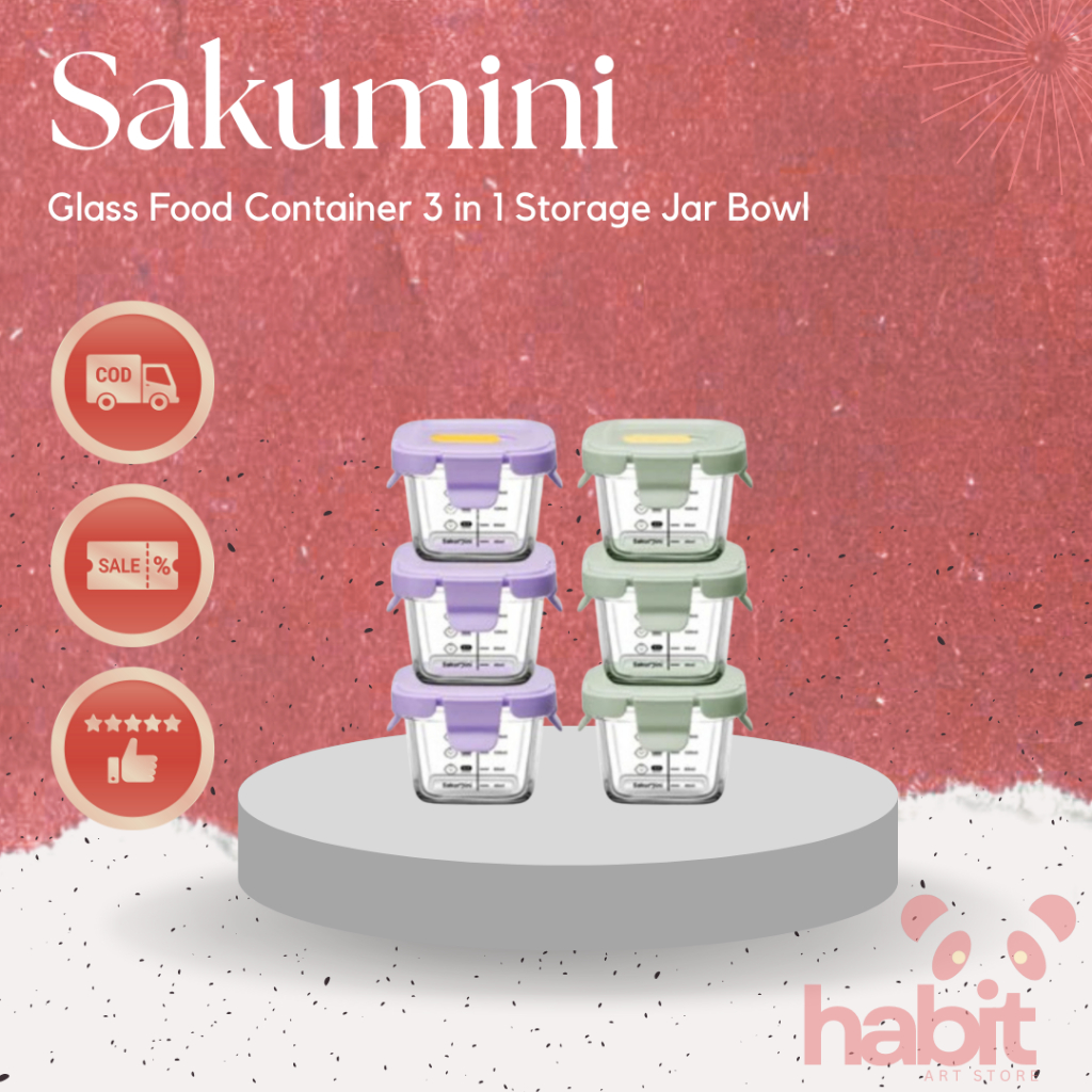 Sakumini Glass Food Container 3 in 1 Storage Jar Bowl