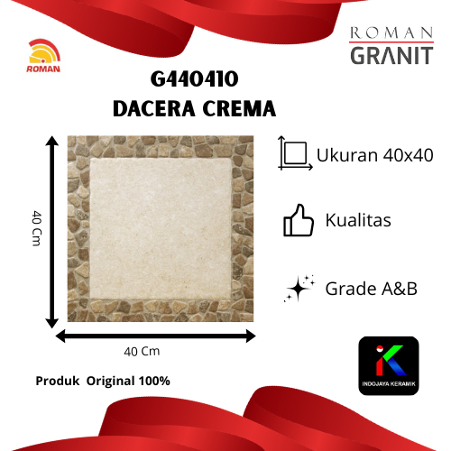 Keramik Roman dAcera Crema G440410 Kw1 Ukuran 40x40 Cm Keramik Outdor Cocok Untuk Garasi ,Taman