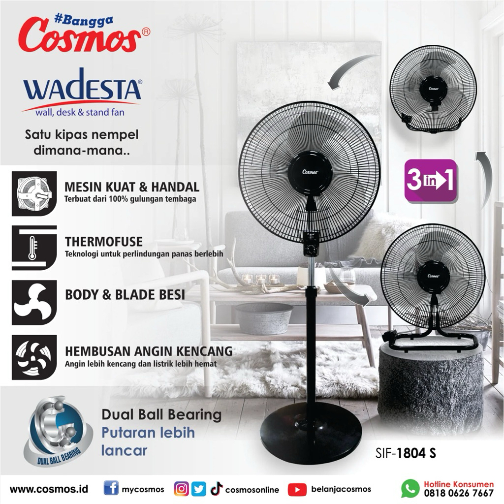 Kipas Angin Berdiri Cosmos Wadesta Besi Sif-1804 S