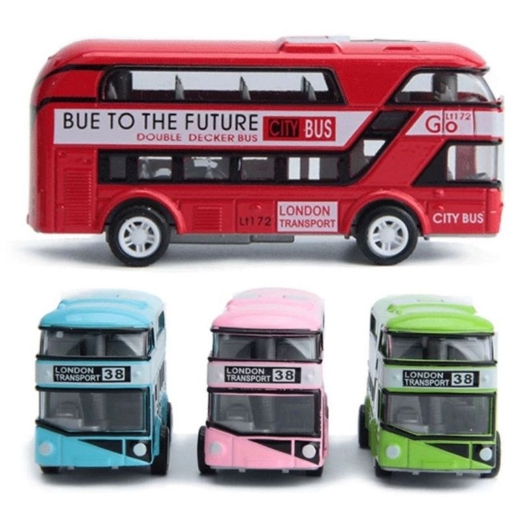 mainan mobil besi diecast bus akrilik bis double decker bis tingkat besi pullback toys koleksi