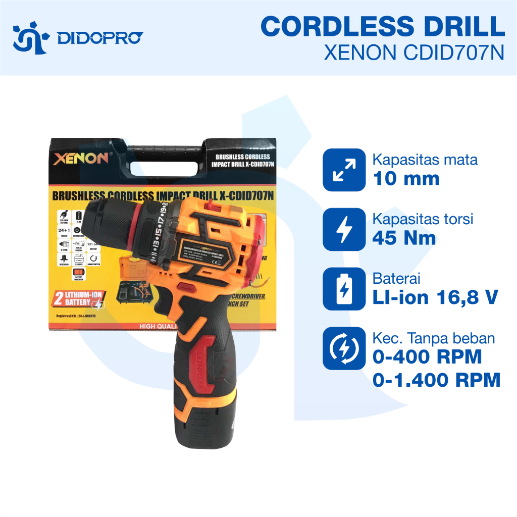 XENON CDID707 Bor Beton Charger 14.4V Cordless Impact Drill 2 Baterai CDID 707