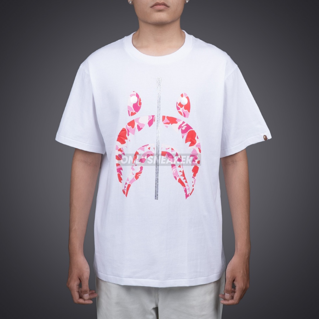 BAPE ABC PINK CAMO SHARK SILVER ZIP WHITE TEE
