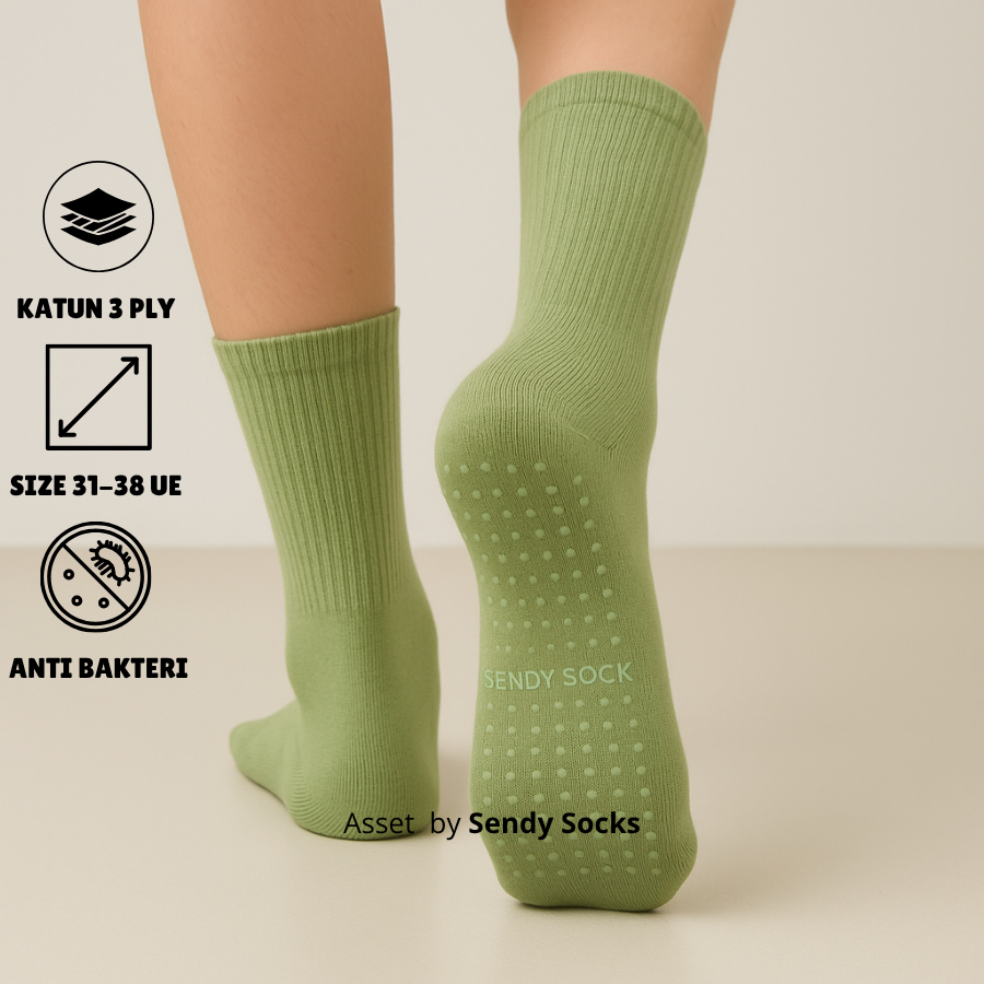 Kaos Kaki Anak SD Anti Slip 7-12 Tahun Hijau Sage Polos Panjang Olahraga Katun - Sendy Socks