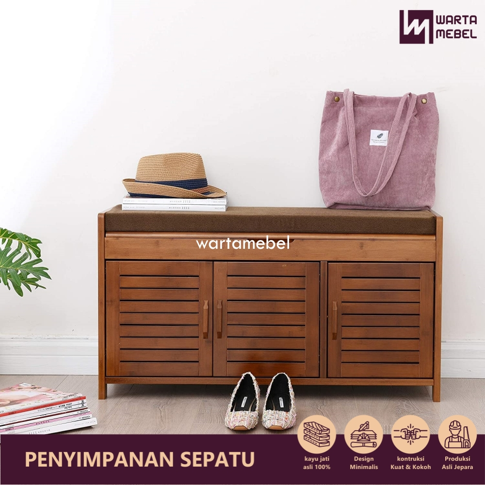 Bangku Rak Sepatu Kayu Minimalis – Tempat Duduk & Penyimpanan Serbaguna Furniture Jati