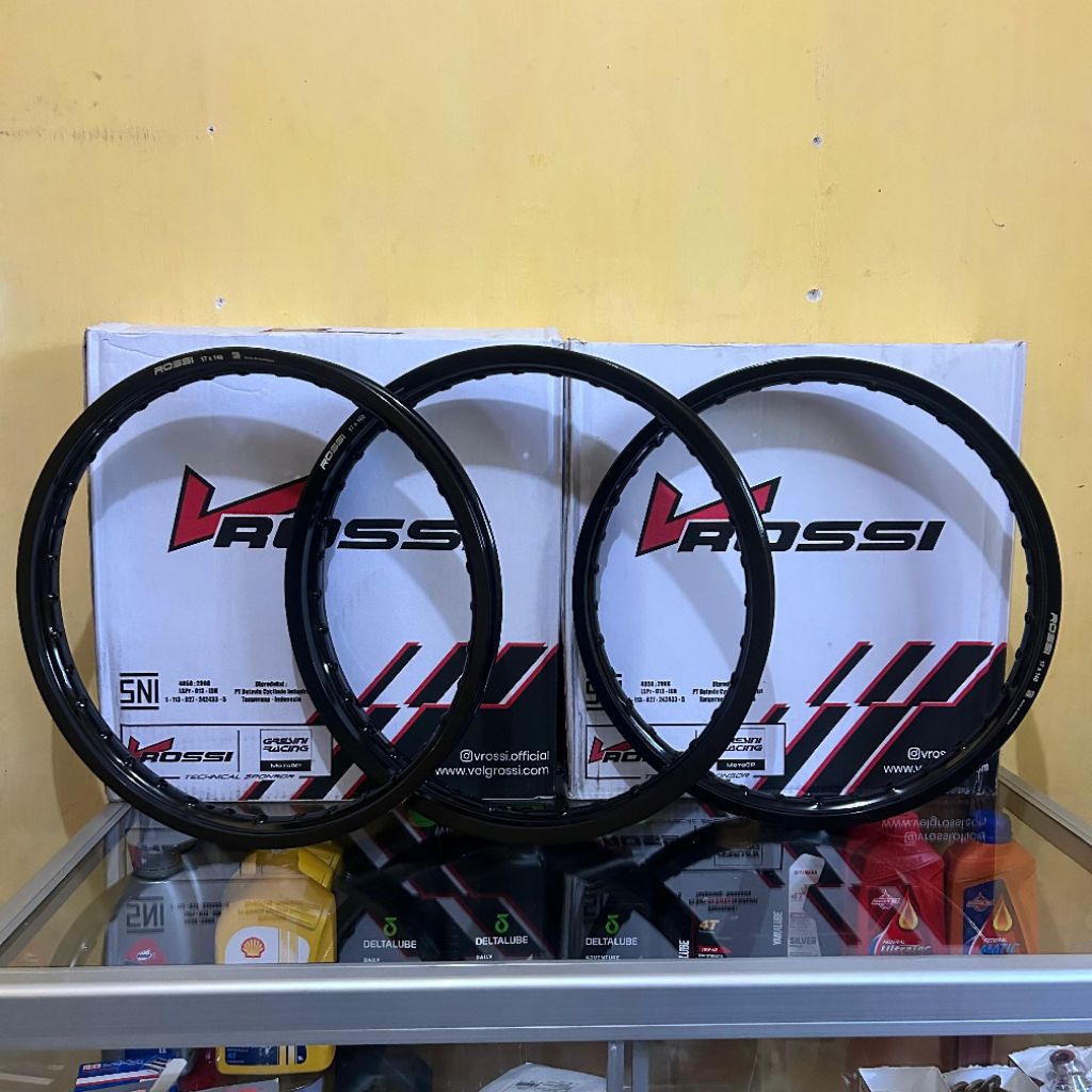Velg Rossi Hitam Glossy Hitam Gilap Ring 17 ukuran 120 140 160
