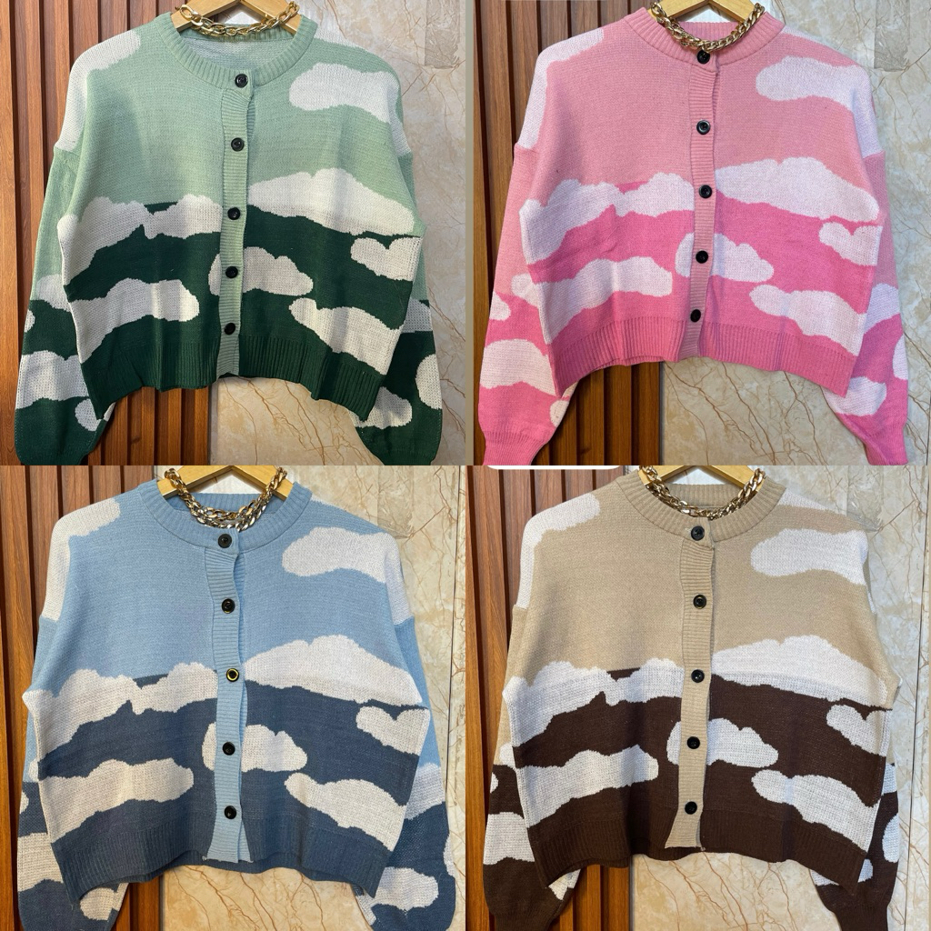 Cardigan Rajut motif awan Premium • Sweater Rajut Wanita Kekinian Adem