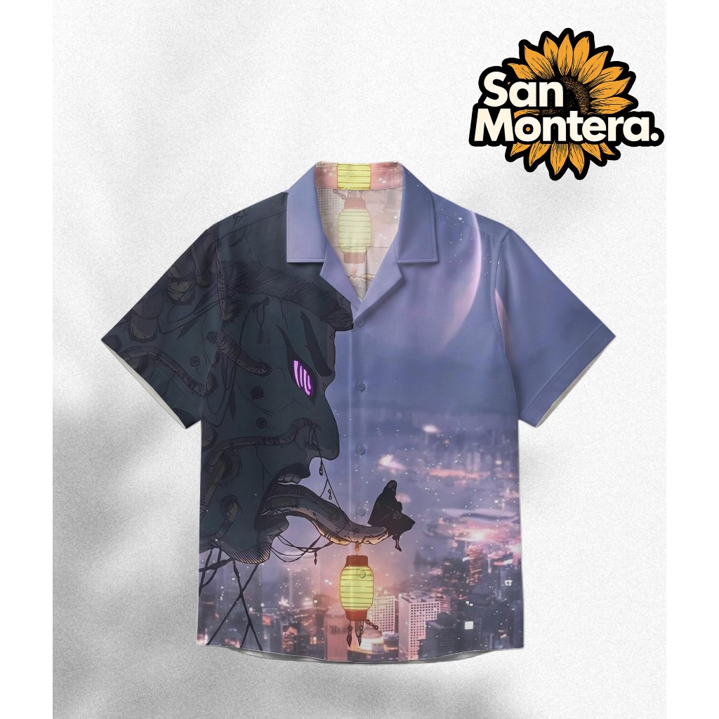 SAN MONTERA Kemeja Fullprint Pria Wanita Unisex Desain Topeng Oni Cyberpunk | SM-46