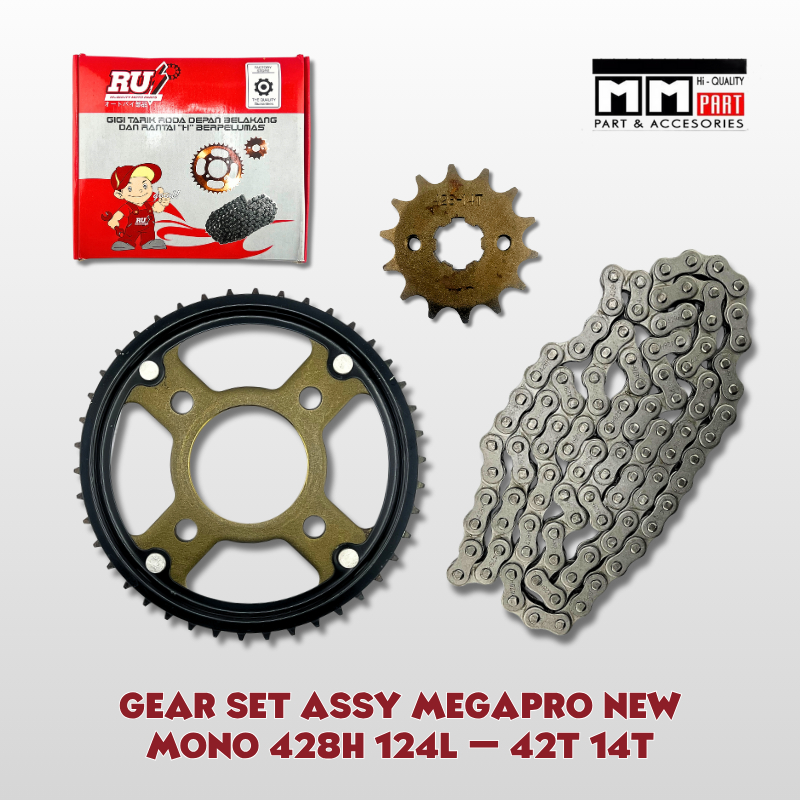 GEAR SET ASSY MEGAPRO NEW MONO 428H 124L – 42T 14T - GEARSET GIRSET GEAR GIR SET MEGAPRO MONO VERZA