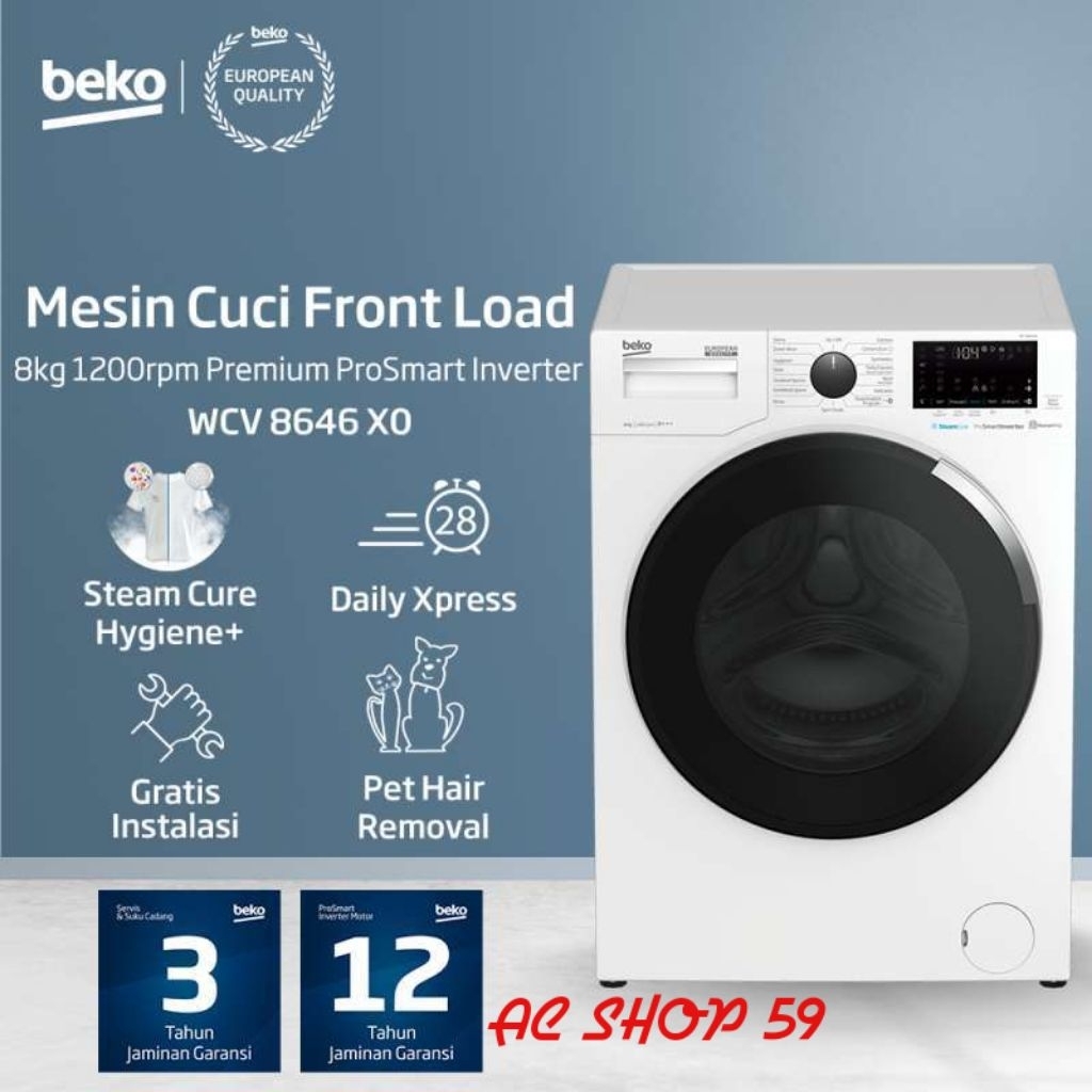 BEKO WCV 8646 X0 / WCV8646X0 Mesin Cuci Front Loading w/ Steam 8Kg New