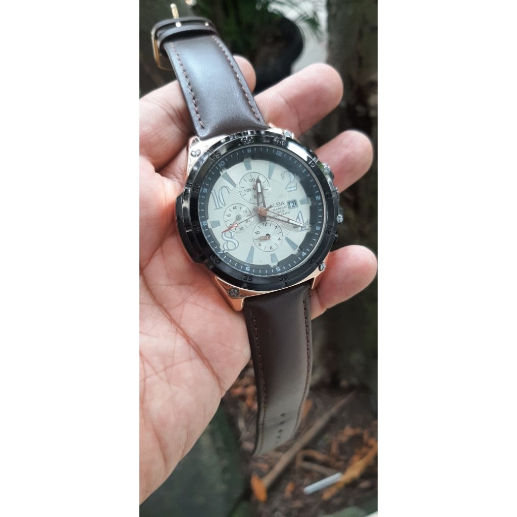 jam tangan pria sport ALBA chronograph rosegold siap pakai