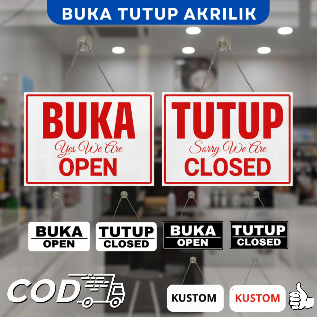 PAPAN AKRILIK BUKA – TUTUP / OPEN – CLOSED | CUSTOM TEKS