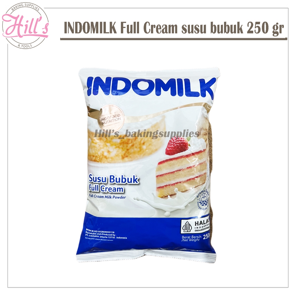 INDOMILK FULL CREAM SUSU BUBUK 250 gr ( kemasan pouch ) / MILK POWDER FOR BAKING 250gr