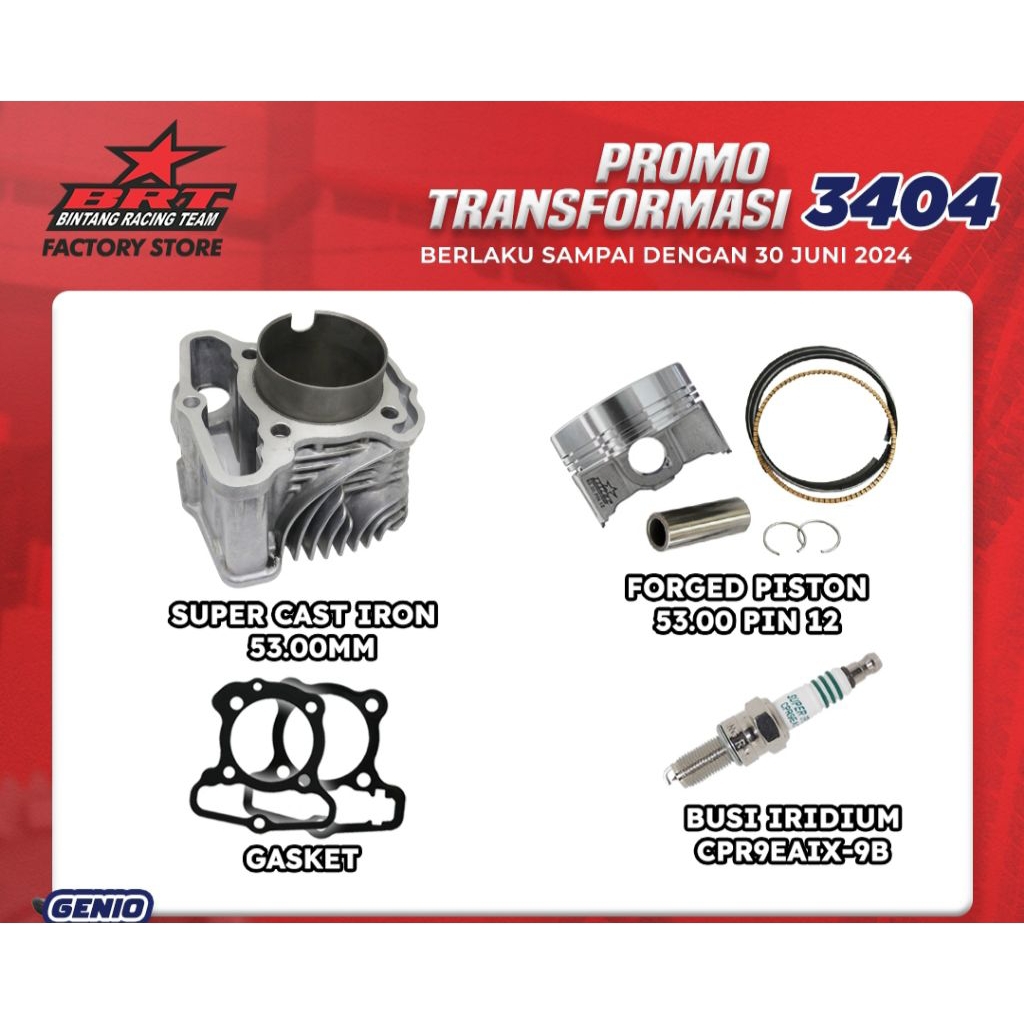 SUPER BLOCK / BURENG BRT (130cc) GENIO / BEAT DELUXE / SCOOPY 2020+ 53MM SET PISTON FORGED MENTAH OR