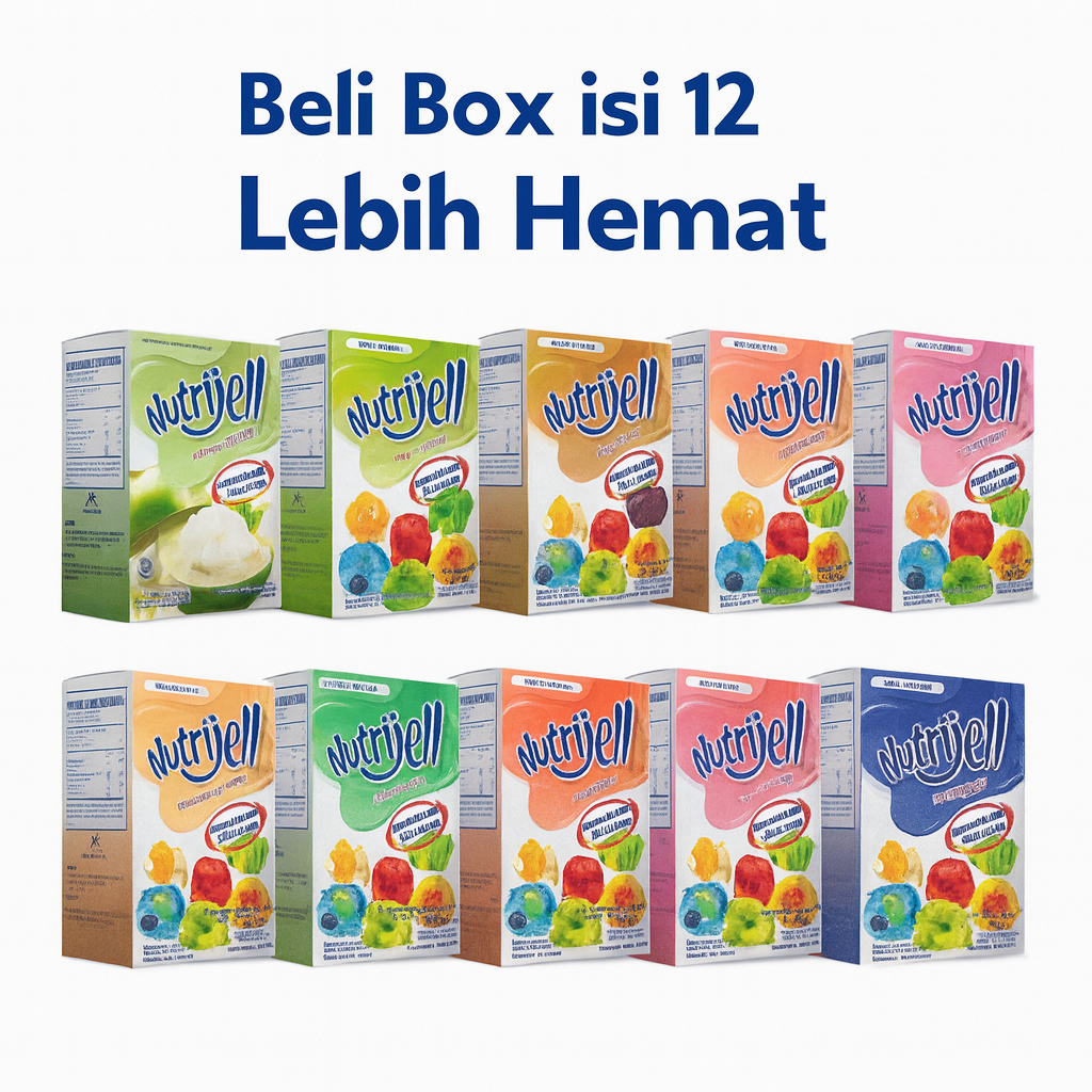 NUTRIJELL EKONOMIS REGULER BOX ISI 12 JELLY PUDING POWDER NUTRIJEL JELI SERBUK INSTAN 15gr PLAIN COK