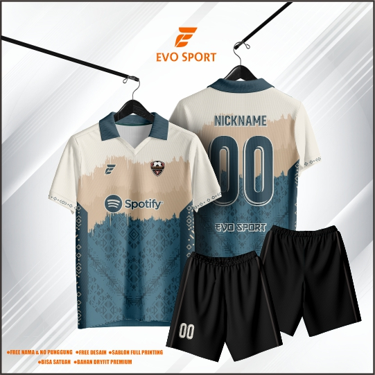 Jersey futsal baju futsal biru putih gratis nama nomor punggung