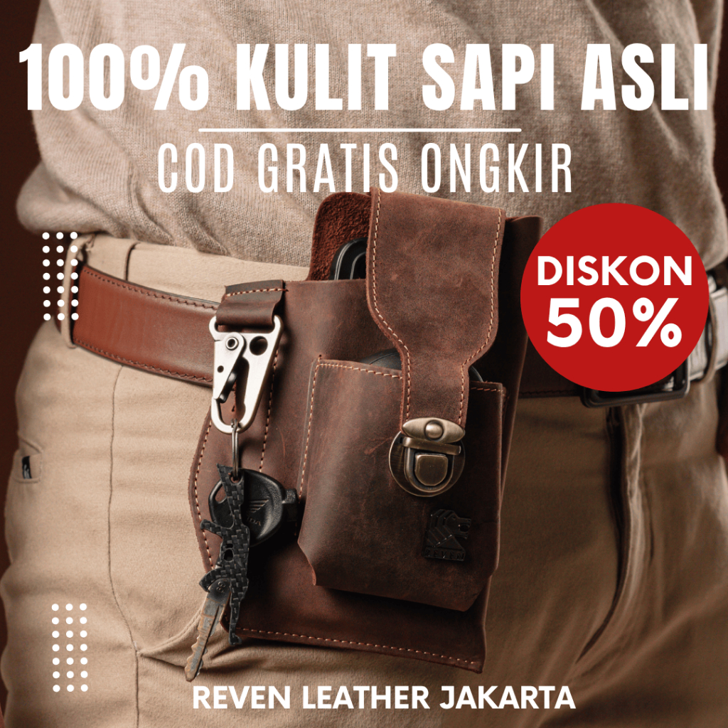 Reven Leather Jakarta - Pentador Bag dompet hp sarung hp pinggang kulit sapi muat 2 hp Pria doubel /