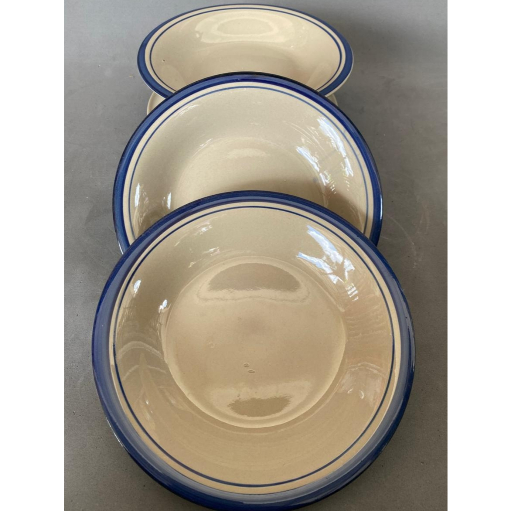 Piring Makan Keramik List Biru / Piring Makan / Piring Bulat / Piring Keramik 1 Lusin