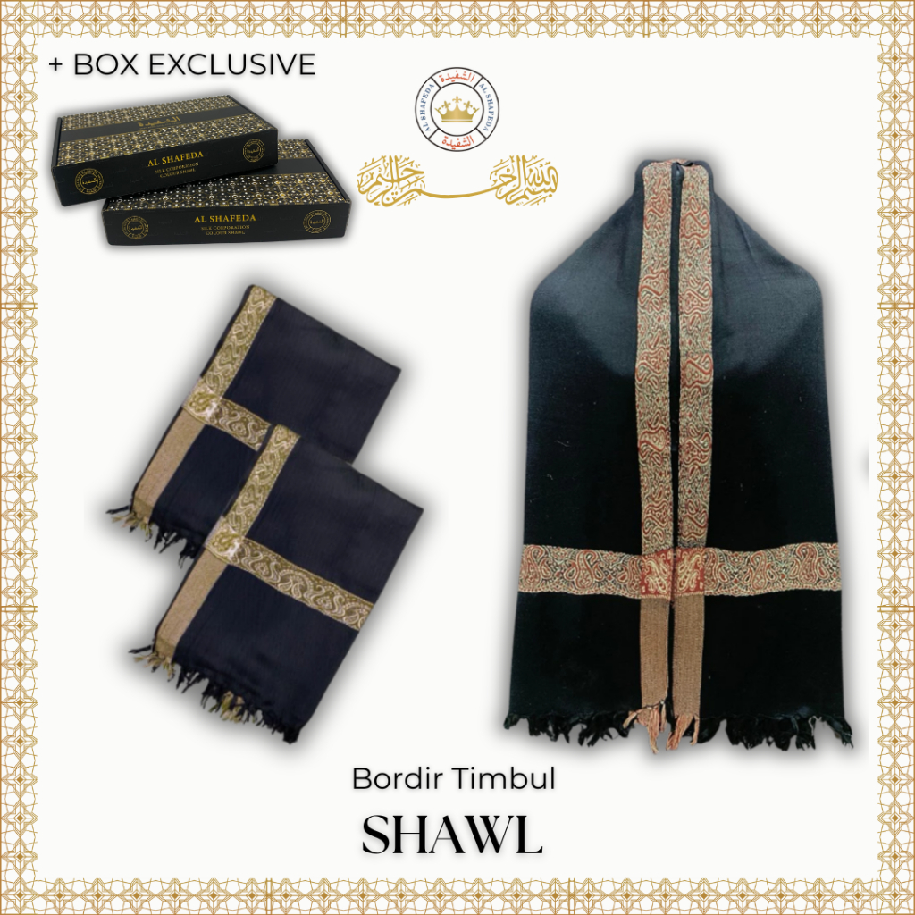 ALSHAFEDA - Sorban Kasmir Bordir Timbul Shawl #898 Black Jumbo Kasmir dewasa & anak laki-laki