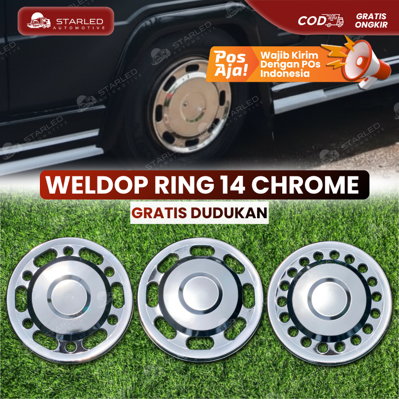 (1 Biji) Weldop Adiputro Bolong Kombinasi Oval Ring 13 Ring 14 Chrome BONUS Pangkon atau Dudukan Wil