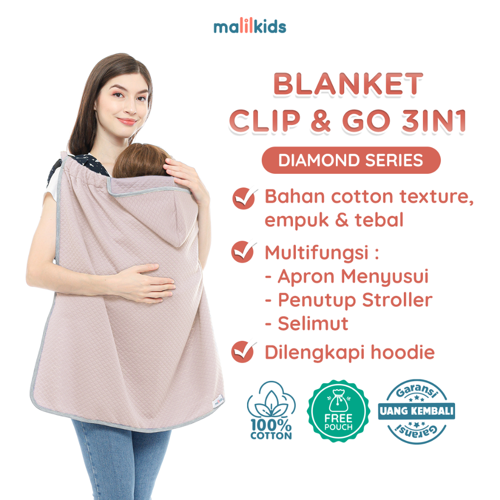 Malilkids Selimut Bayi Blanket Clip & Go 3in1 Diamond Series