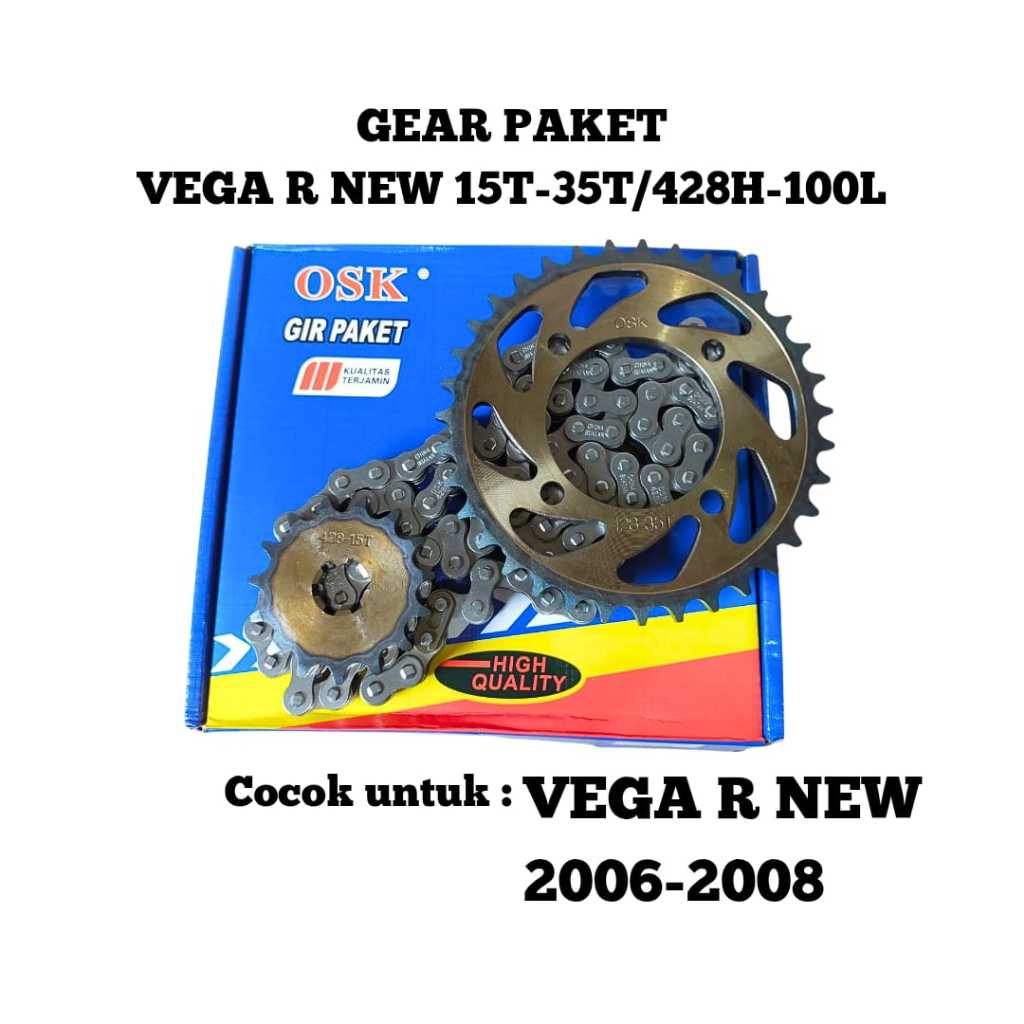 GEAR PAKET / GIGI TARIK KOMPLIT / GEAR SET SEPUHAN VEGA R NEW (2006-2007-2008) 15T-35T/428H-100L OSK