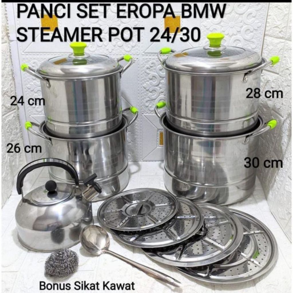 panci set steamer pot panci steamer kukusan stainless stell tutup kaca