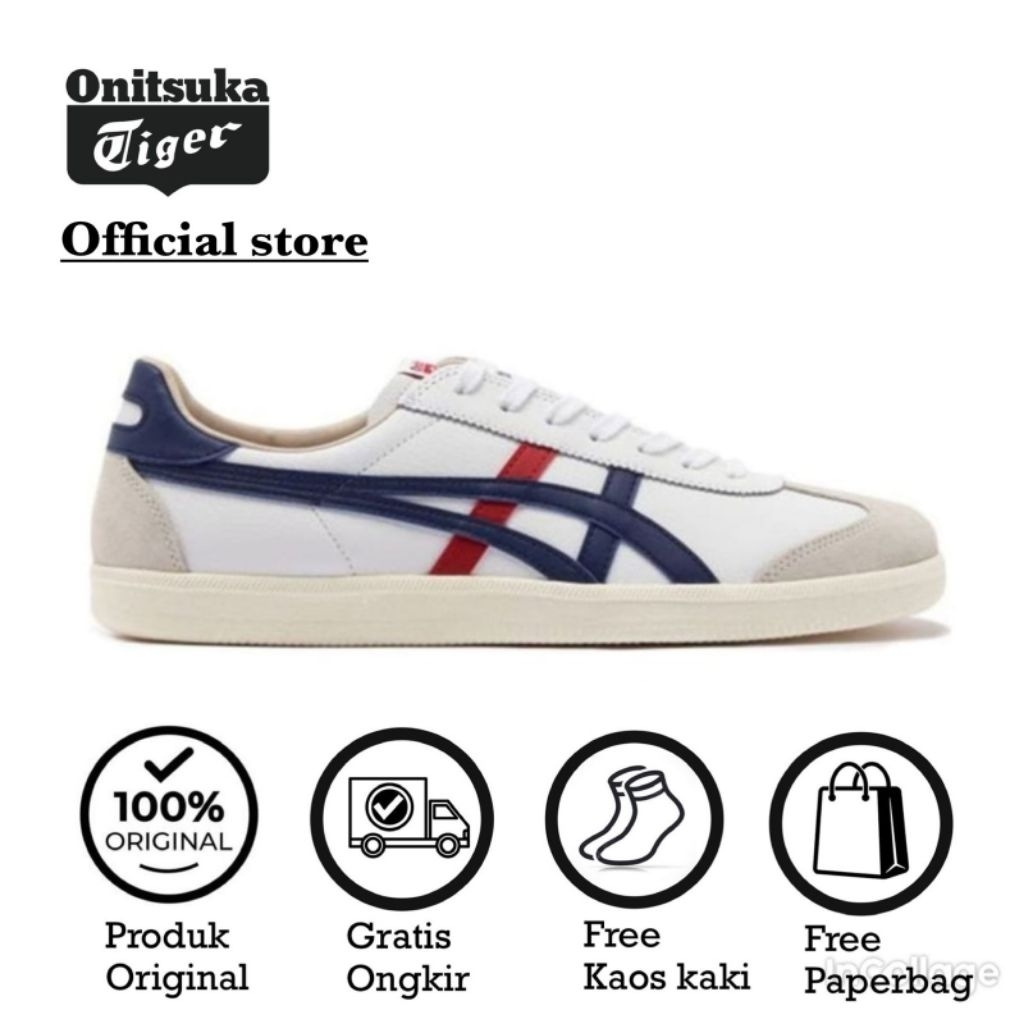 sepatu onitsuka tiger ORIGINAL tokuten white blue red(free paperbag & kaos kaki)