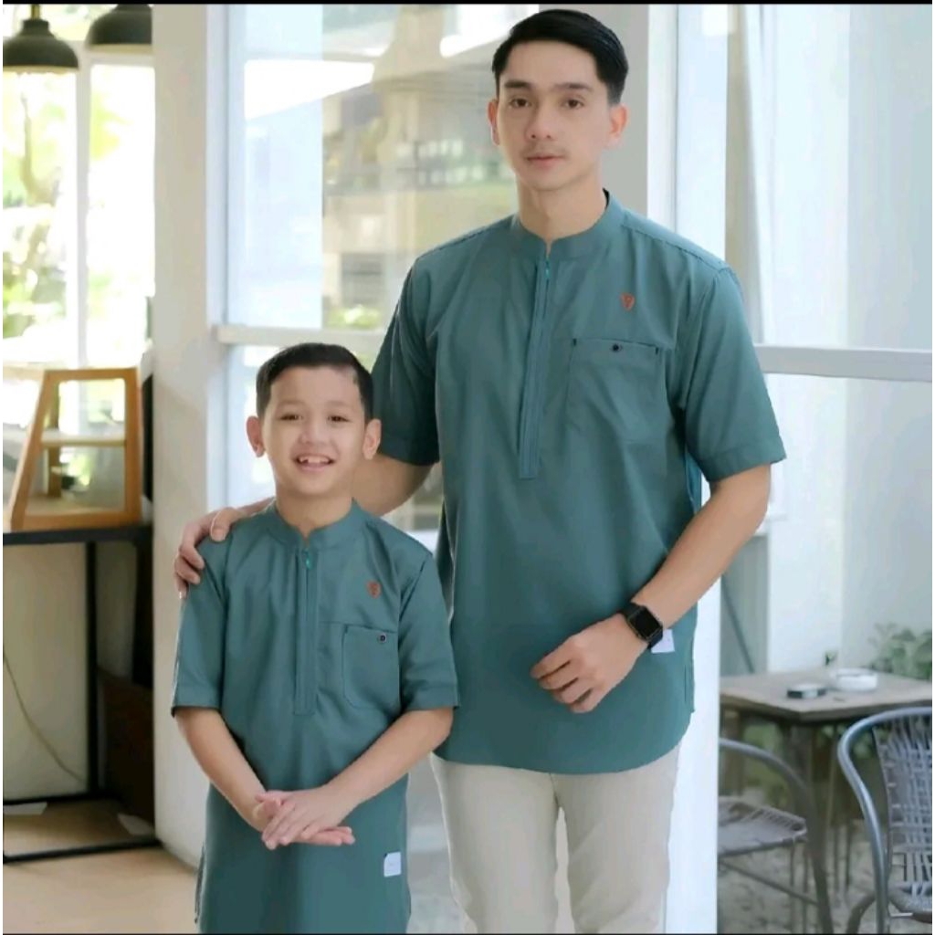 Baju Koko couple ayah anak terbaru model resleting depan baju Koko elegan