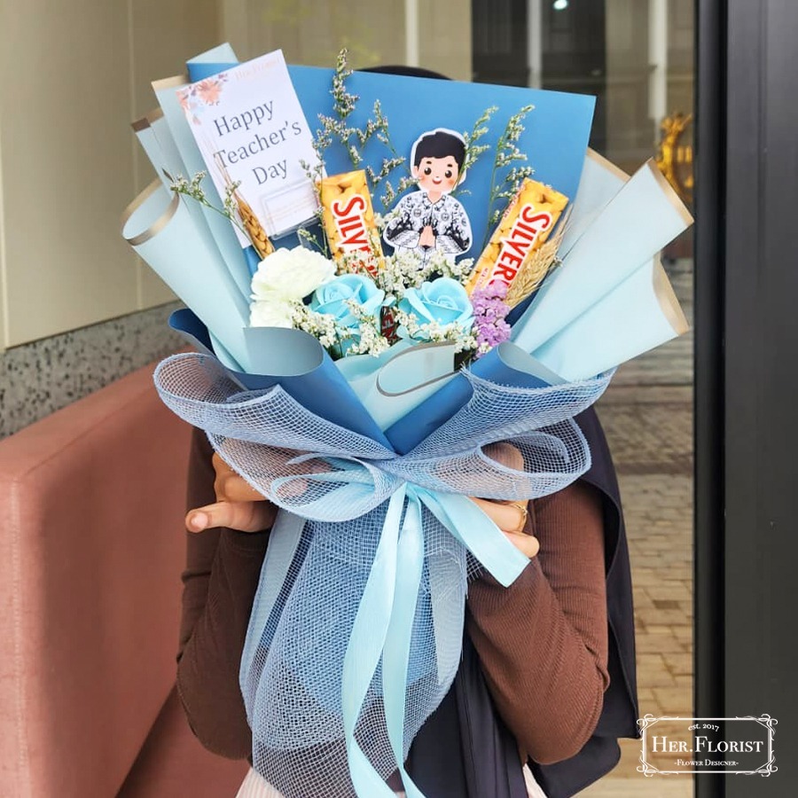 HER.GS [SNACK] Buket Coklat | Bucket Silverqueen | Bunga Sabun Rose| Kado Hari Guru | Buket Karakter