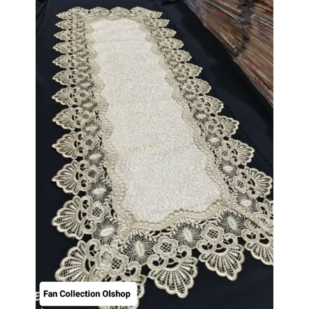 TAPLAK MEJA TAMU RENDA BORDIR CANTIK ELEGANT MEWAH IMPOR SINGAPORE VINTAGE SULTAN TERAS
