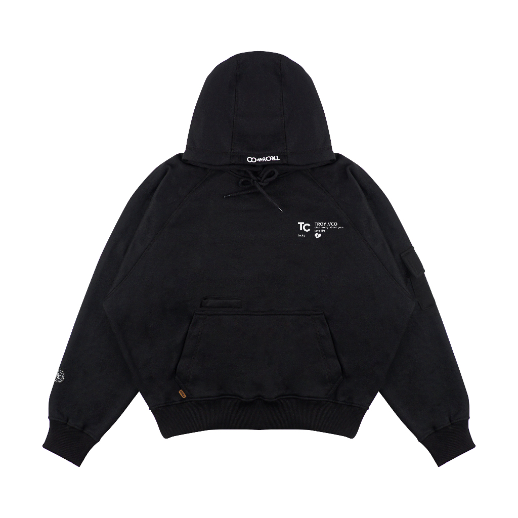 Troy Company Boxy Arm Pocket Hoodie Broken Life - Hoodie Boxy Hitam BAPH 3429