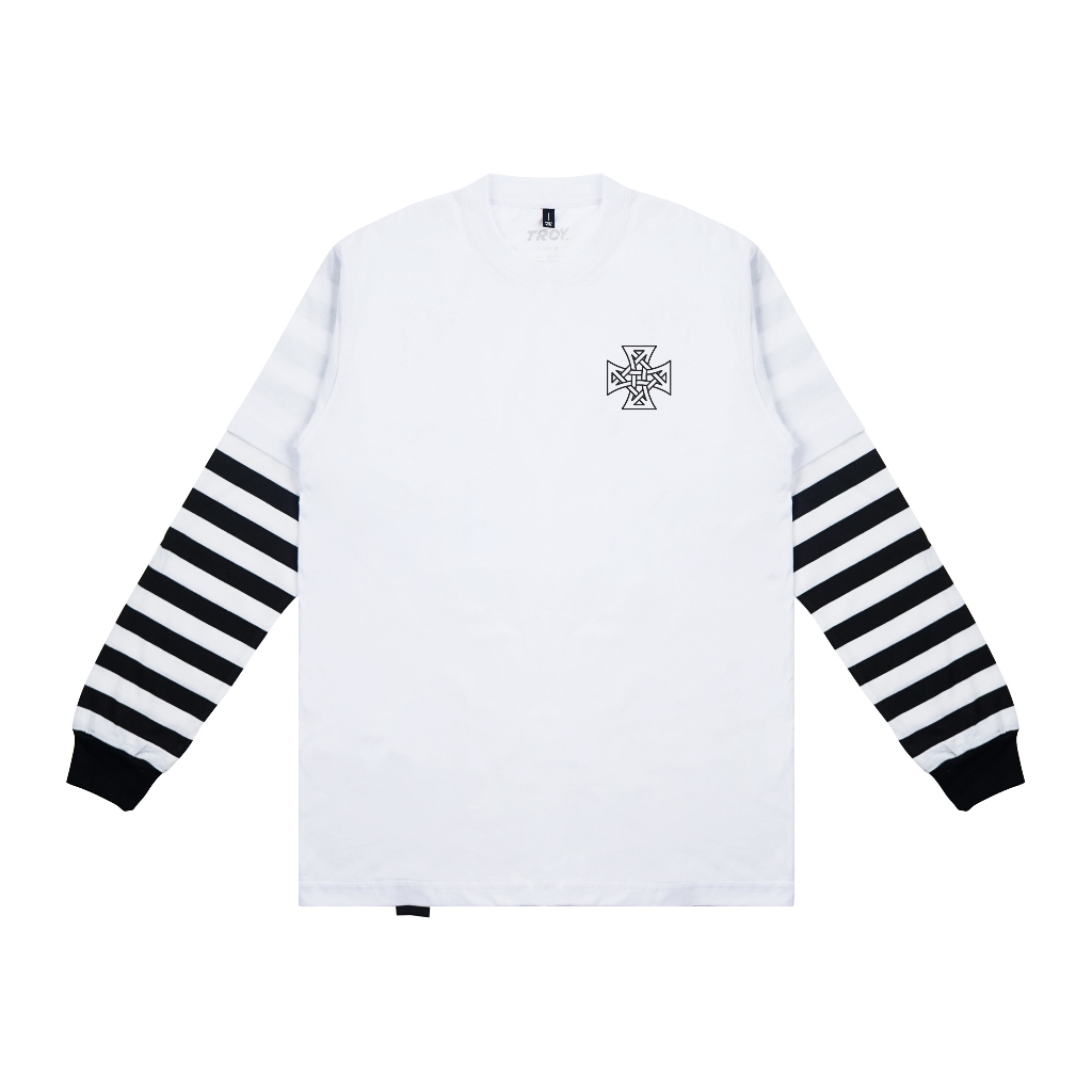 Troy Company Double Sleeve Longsleeve White Stripe Never Late - Kaos Lengan Panjang Kaos Putih Stripe DSD 3427