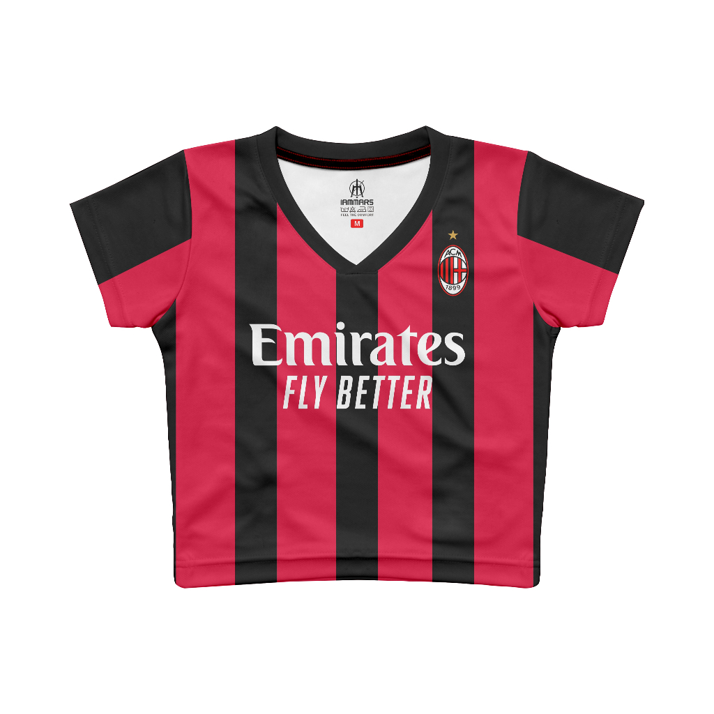JERSEY CROP TOP V-NECK WANITA AC MILAN Y2K SLIM FIT PREMIUM