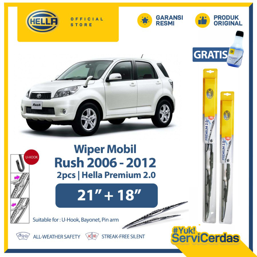 Wiper Mobil TOYOTA RUSH 2006-2012 21” + 18” (2pcs) - HELLA Premium 2.0