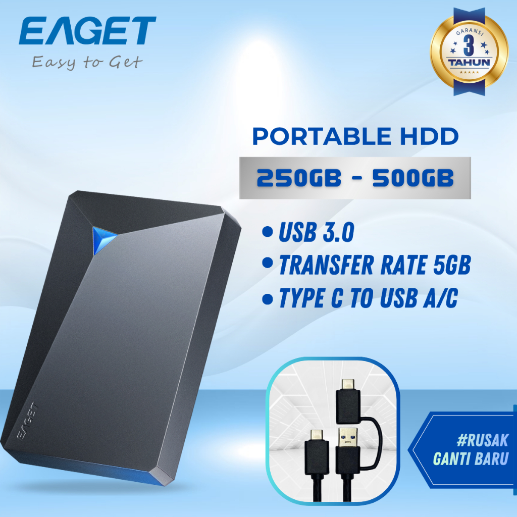 EAGET PORTABLE HARD DISK G20 / HARD DISK PORTABLE 250GB/500GB GARANSI RESMI