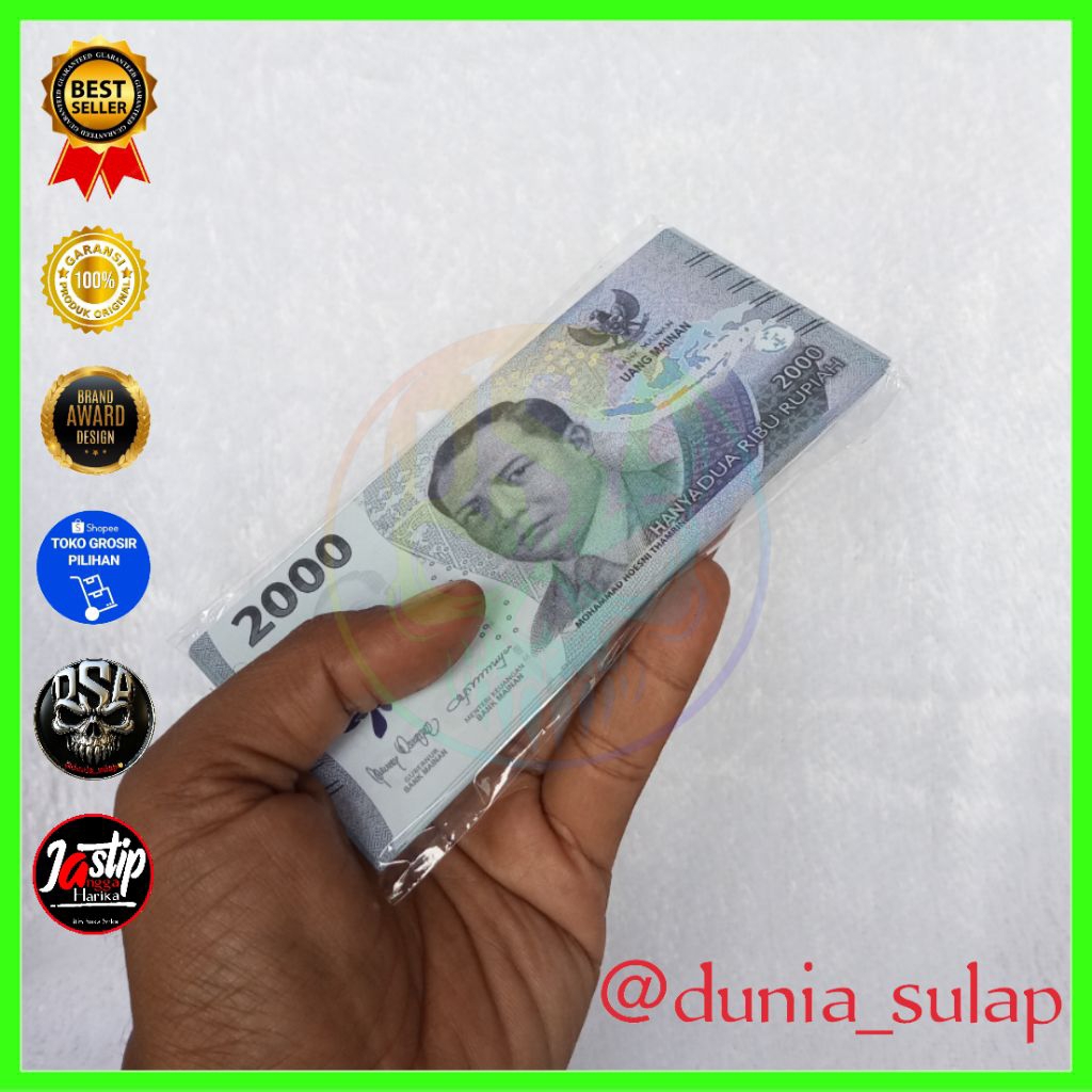 100 lembar mainan uang Rp.2.000 mirip asli kertas glossy