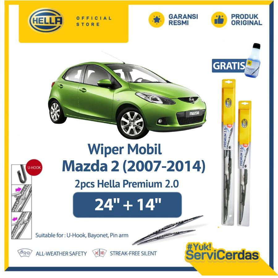 Wiper Mobil Mazda 2 (2007-2014) 24” + 14” (2pcs) - HELLA Premium 2.0