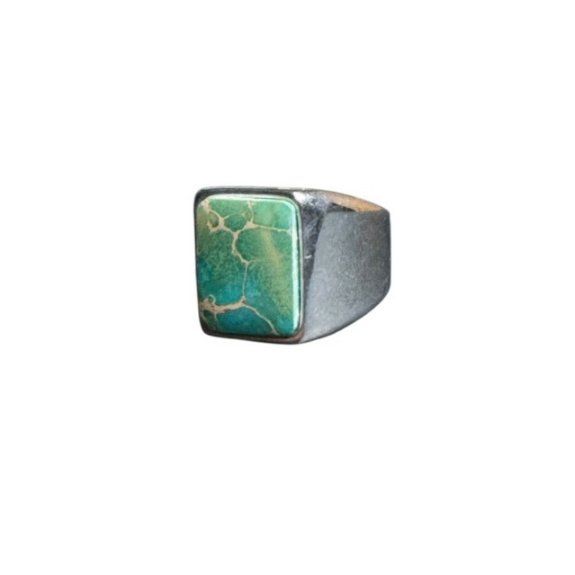 Natural cincin batu akik pirus kotak ring titanium | 10E-259