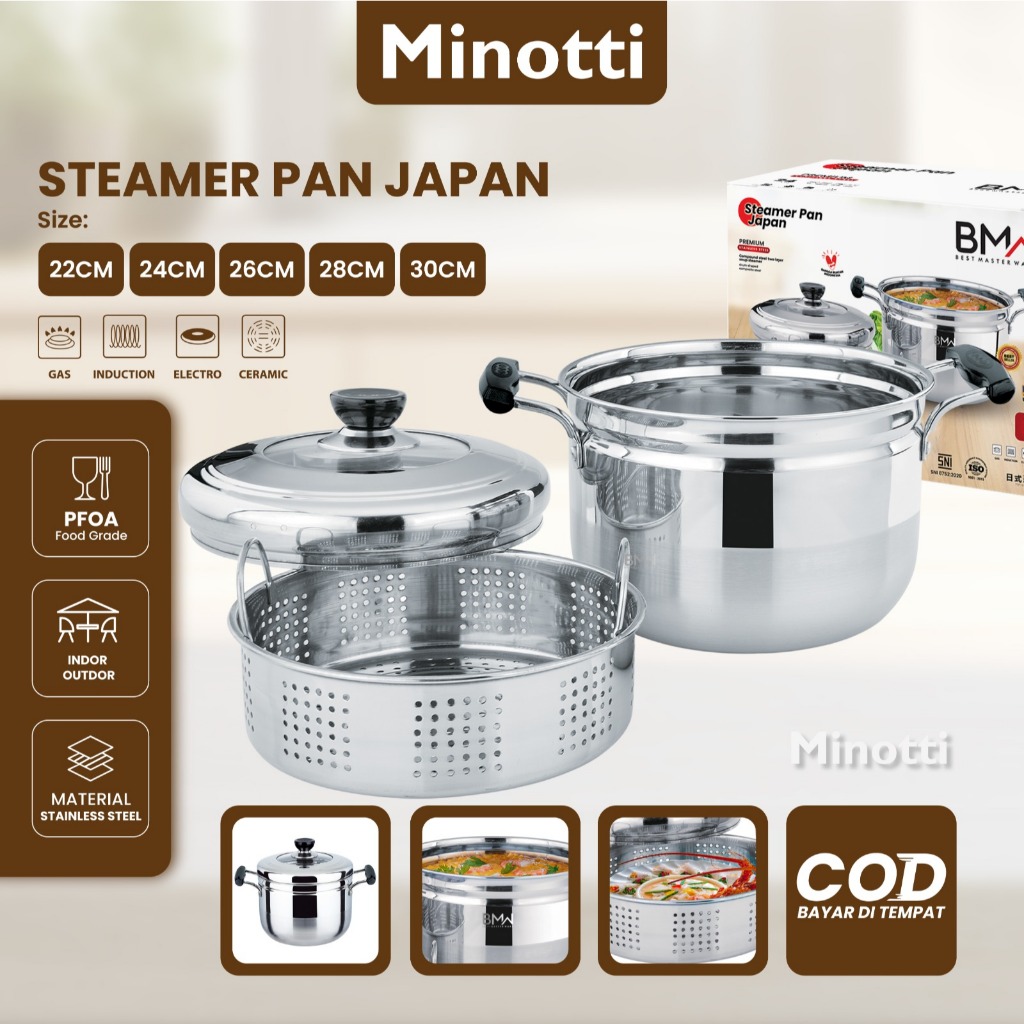 Minotti Panci kukusan tutup kaca ukuran besar Panci Kukus 2 Susun Panci Kukus Stainless Steel Dandan
