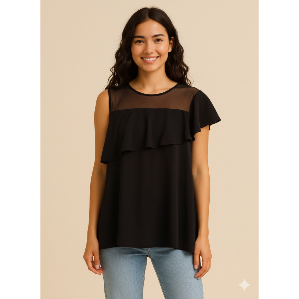 blouse one sholder ruffle neck black INC international concepts atasan blus branded hitam polos wani