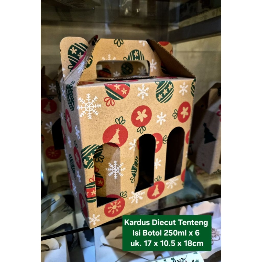 5pcs KARDUS DIECUT TENTENG DUS HAMPERS BOTOL 250ml NATAL