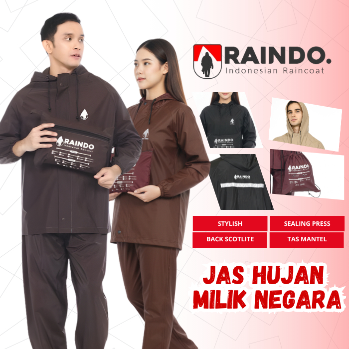 RAINDO Jas Hujan Sling Press Setelan Jaket Celana Pria Wanita Tebal Anti Bocor Coklat L Sampai Jumbo