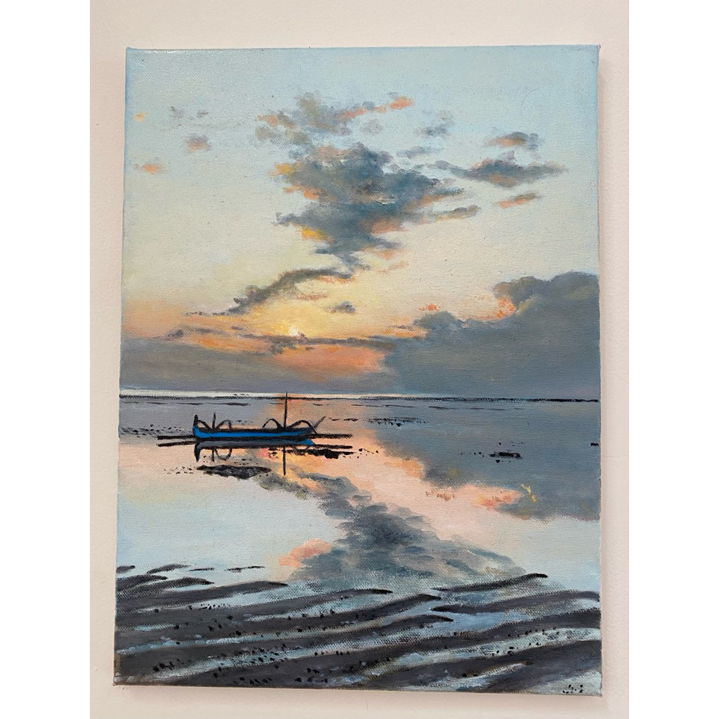 lukisan pemandangan pantai dipagi hari