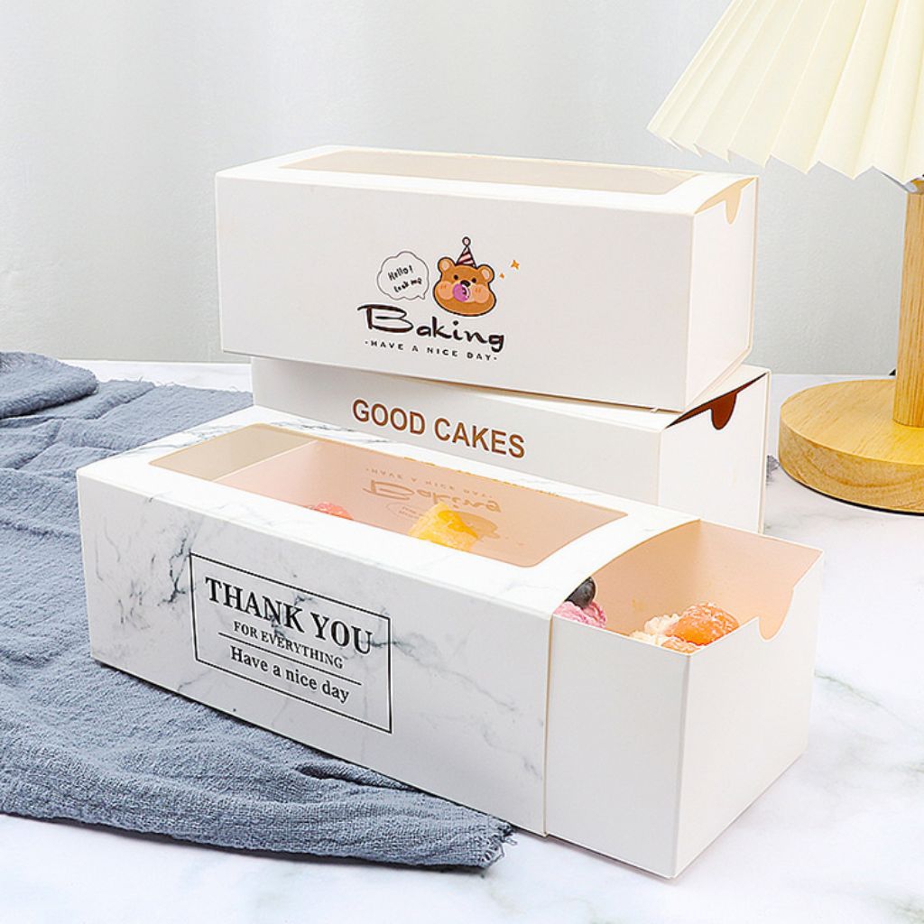 10pcs BOX donut panjang kotak dus kue slice cake box kue dessert