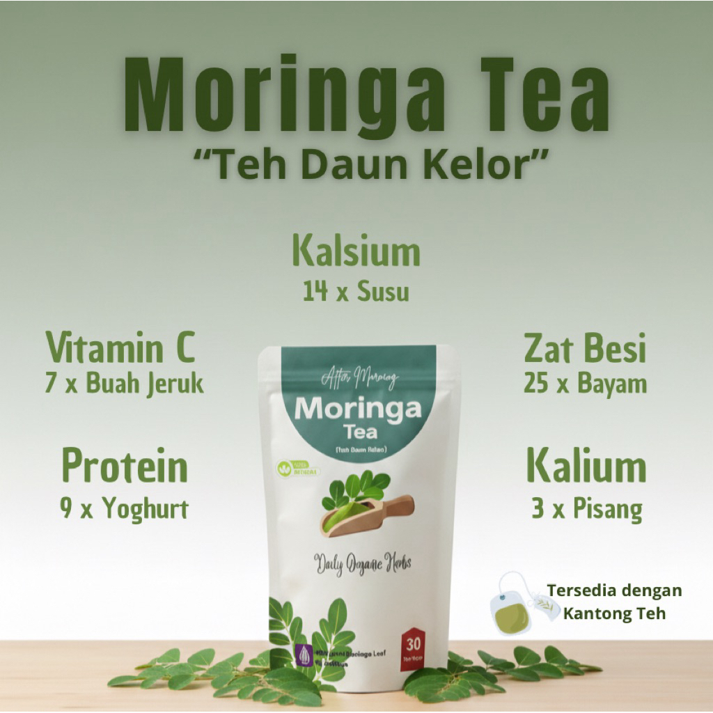 Teh Daun Kelor Premium Original Teh Celup Daun Kelor Teh Moringa Teh Asi Booster Teh Kelor Herbal Te