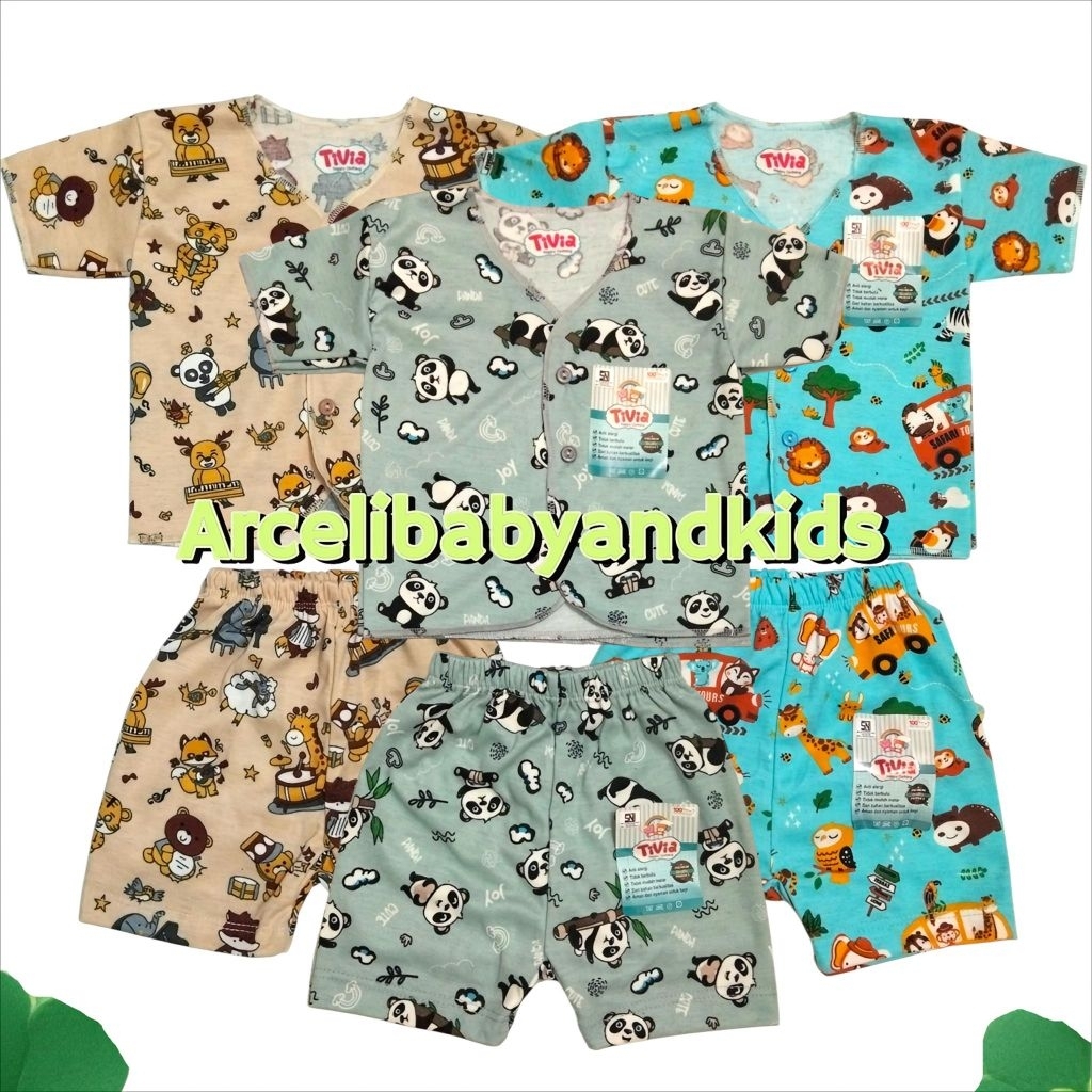 TERBARUU ((6stel)) Setelan Baju bayi Lengan Pendek celana pendek motif full print cewek cowok unisex