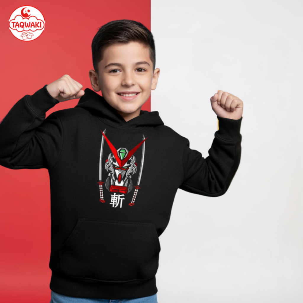 Jaket Switer Anak TAQWAKI Anime Sablon DTF Premium Kupluk & Saku Kangaroo