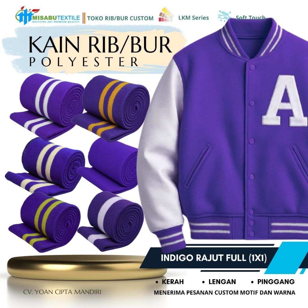 Kain Rib Bur Elastis – Polos / Motif Strip – Lebar 90cm – Untuk Cuff & Rib Jaket Serat Tebal dan Len